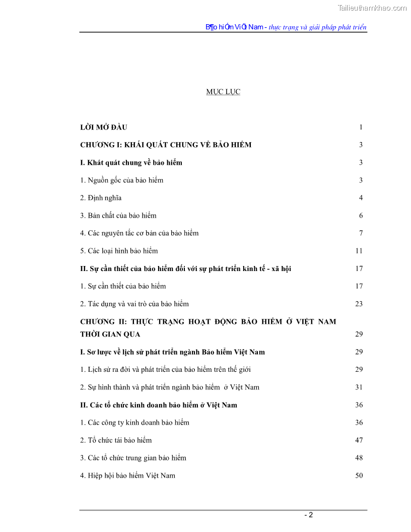 Luận văn Bảo hiểm Việt Nam - thực trạng và giải pháp phát triển - 1 Trang 2