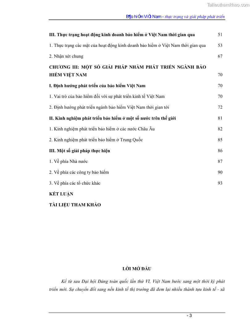 Luận văn Bảo hiểm Việt Nam - thực trạng và giải pháp phát triển - 1 Trang 3