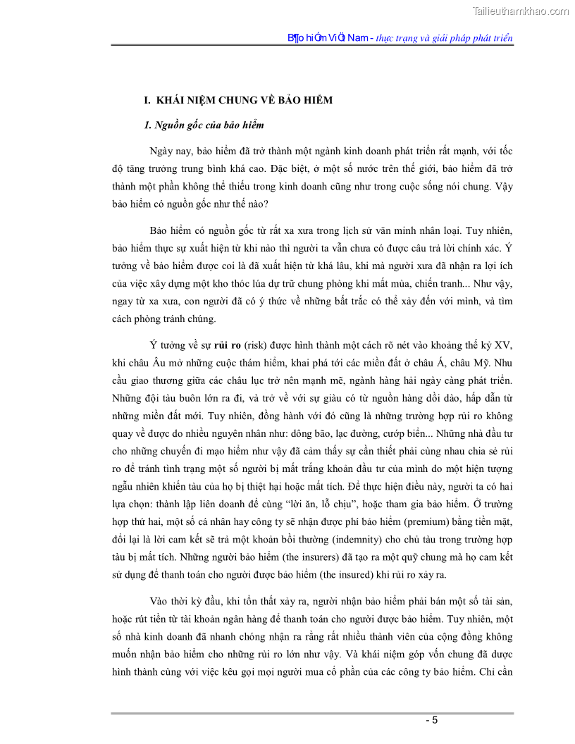 Luận văn Bảo hiểm Việt Nam - thực trạng và giải pháp phát triển - 1 Trang 5