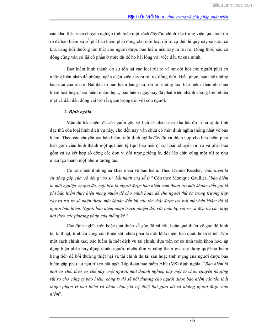 Luận văn Bảo hiểm Việt Nam - thực trạng và giải pháp phát triển - 1 Trang 6