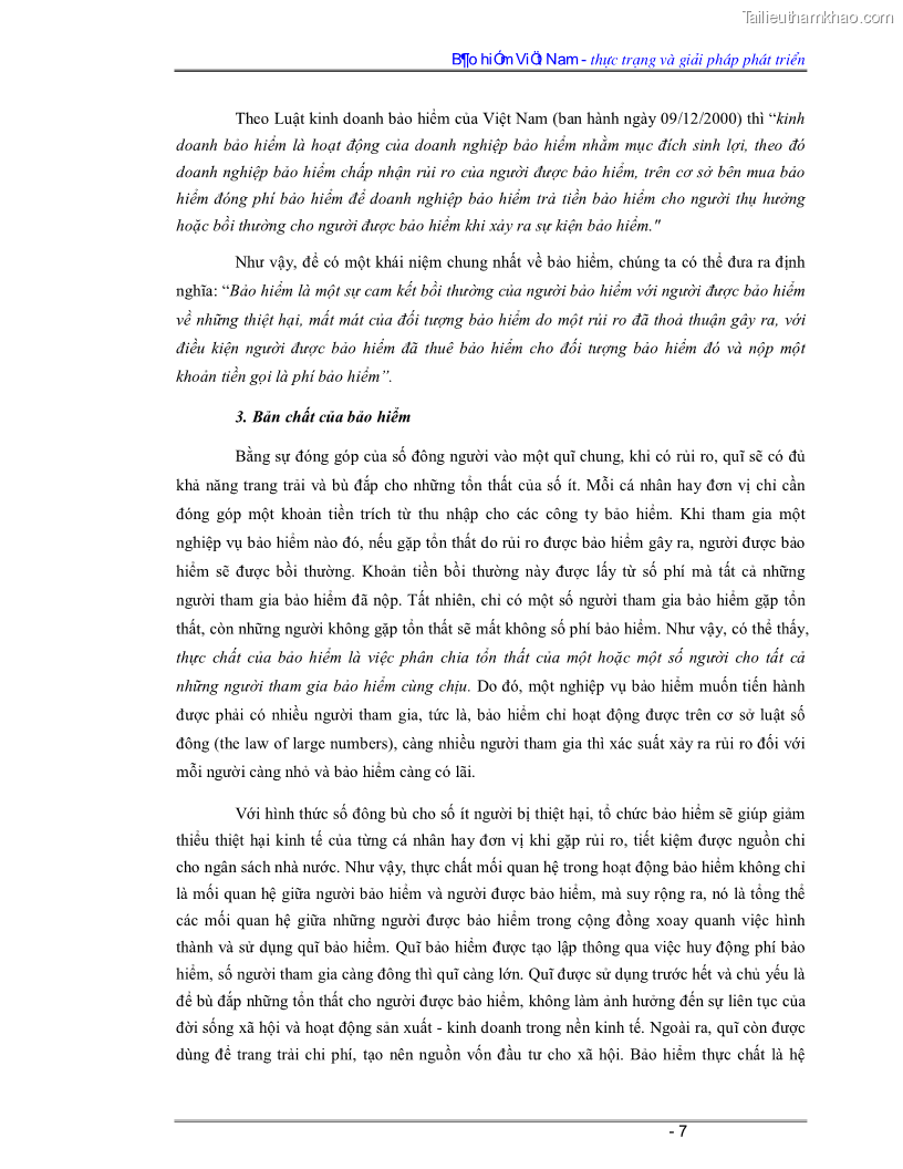 Luận văn Bảo hiểm Việt Nam - thực trạng và giải pháp phát triển - 1 Trang 7