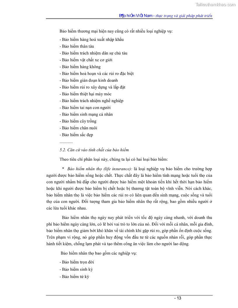 Luận văn Bảo hiểm Việt Nam - thực trạng và giải pháp phát triển - 2 Trang 13