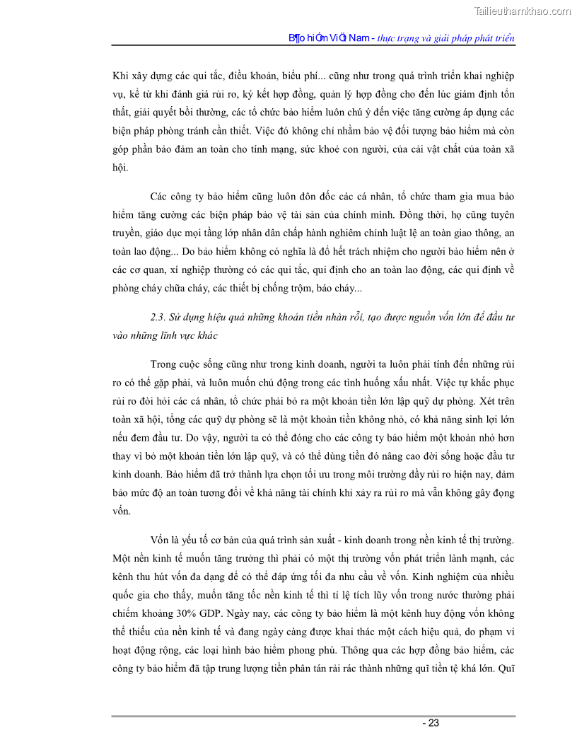 Luận văn Bảo hiểm Việt Nam - thực trạng và giải pháp phát triển - 2 Trang 23