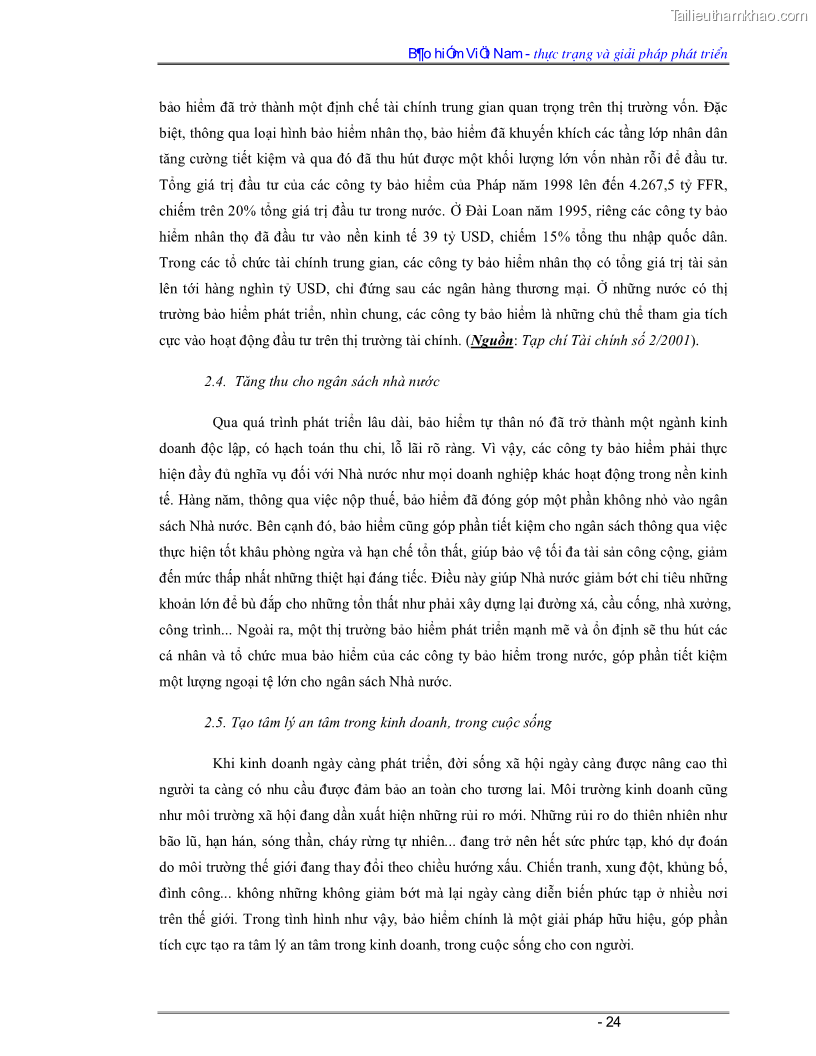 Luận văn Bảo hiểm Việt Nam - thực trạng và giải pháp phát triển - 2 Trang 24