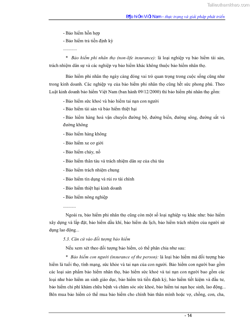 Luận văn Bảo hiểm Việt Nam - thực trạng và giải pháp phát triển - 2 Trang 14