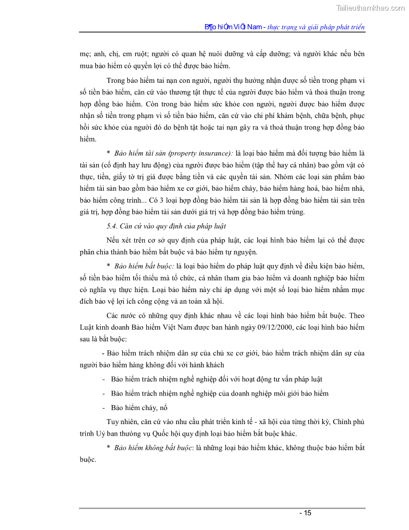 Luận văn Bảo hiểm Việt Nam - thực trạng và giải pháp phát triển - 2 Trang 15