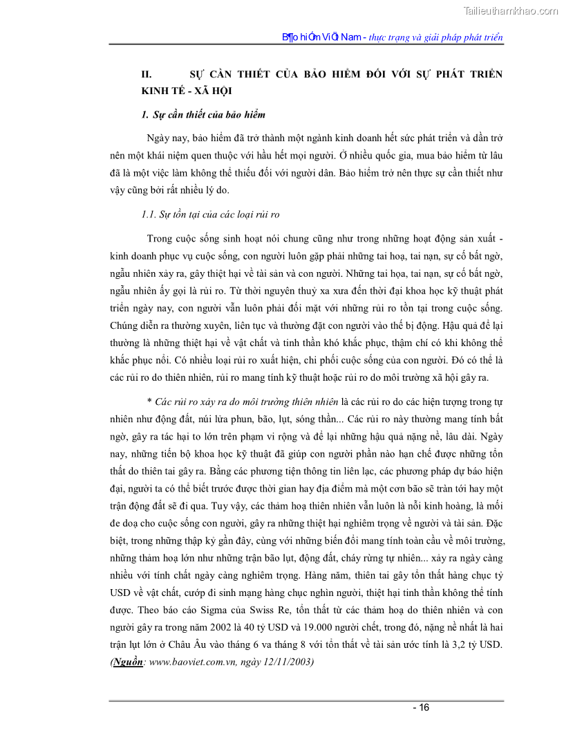 Luận văn Bảo hiểm Việt Nam - thực trạng và giải pháp phát triển - 2 Trang 16