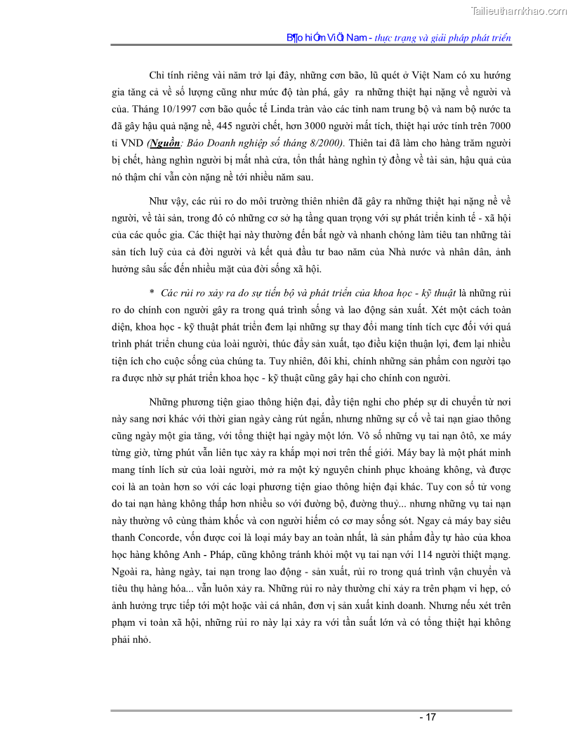Luận văn Bảo hiểm Việt Nam - thực trạng và giải pháp phát triển - 2 Trang 17