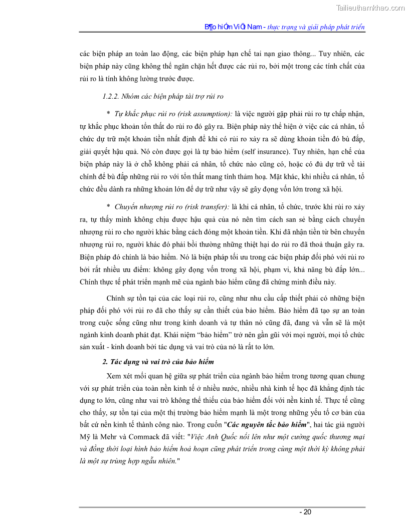 Luận văn Bảo hiểm Việt Nam - thực trạng và giải pháp phát triển - 2 Trang 20