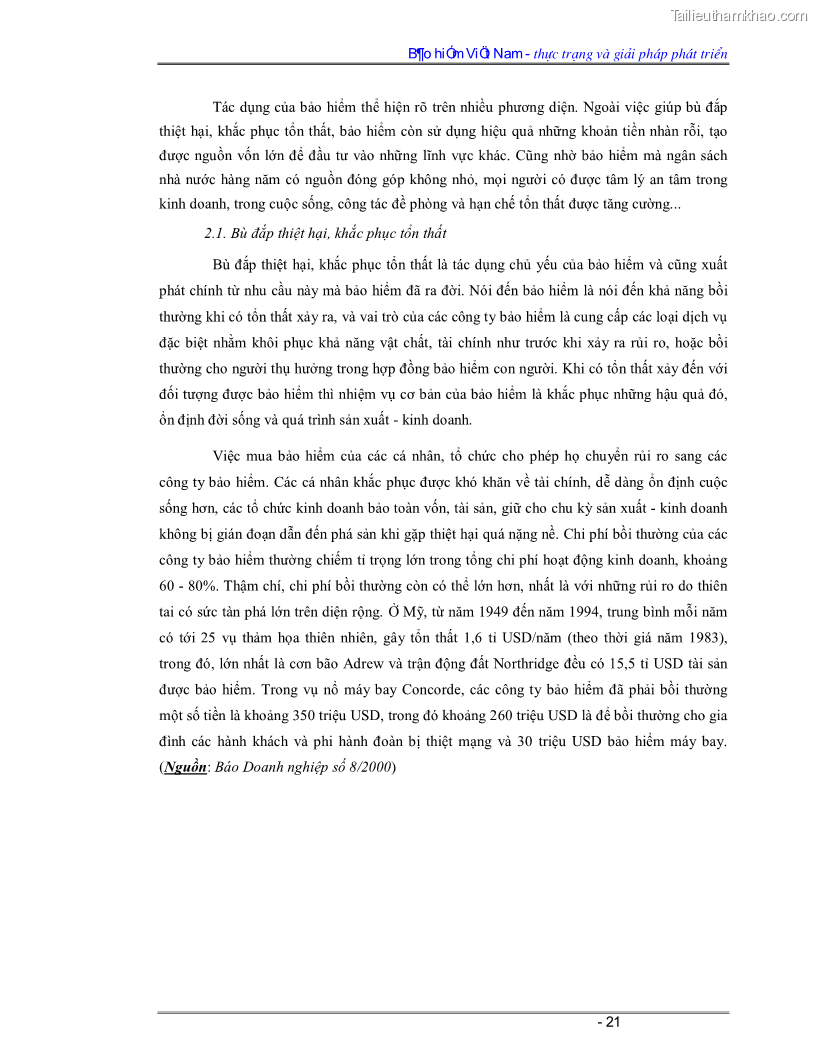 Luận văn Bảo hiểm Việt Nam - thực trạng và giải pháp phát triển - 2 Trang 21