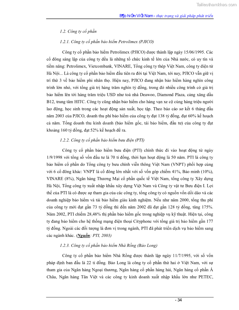 Luận văn Bảo hiểm Việt Nam - thực trạng và giải pháp phát triển - 3 Trang 34