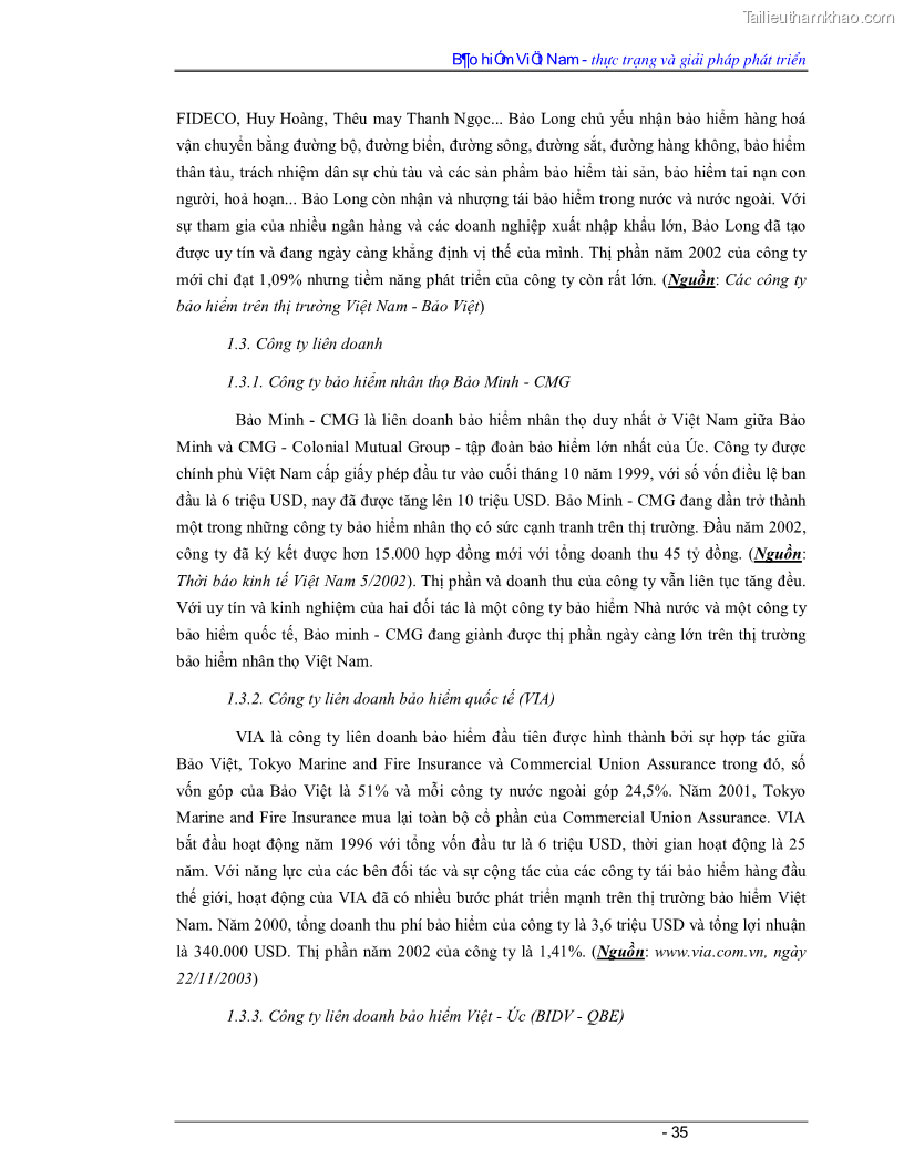 Luận văn Bảo hiểm Việt Nam - thực trạng và giải pháp phát triển - 3 Trang 35