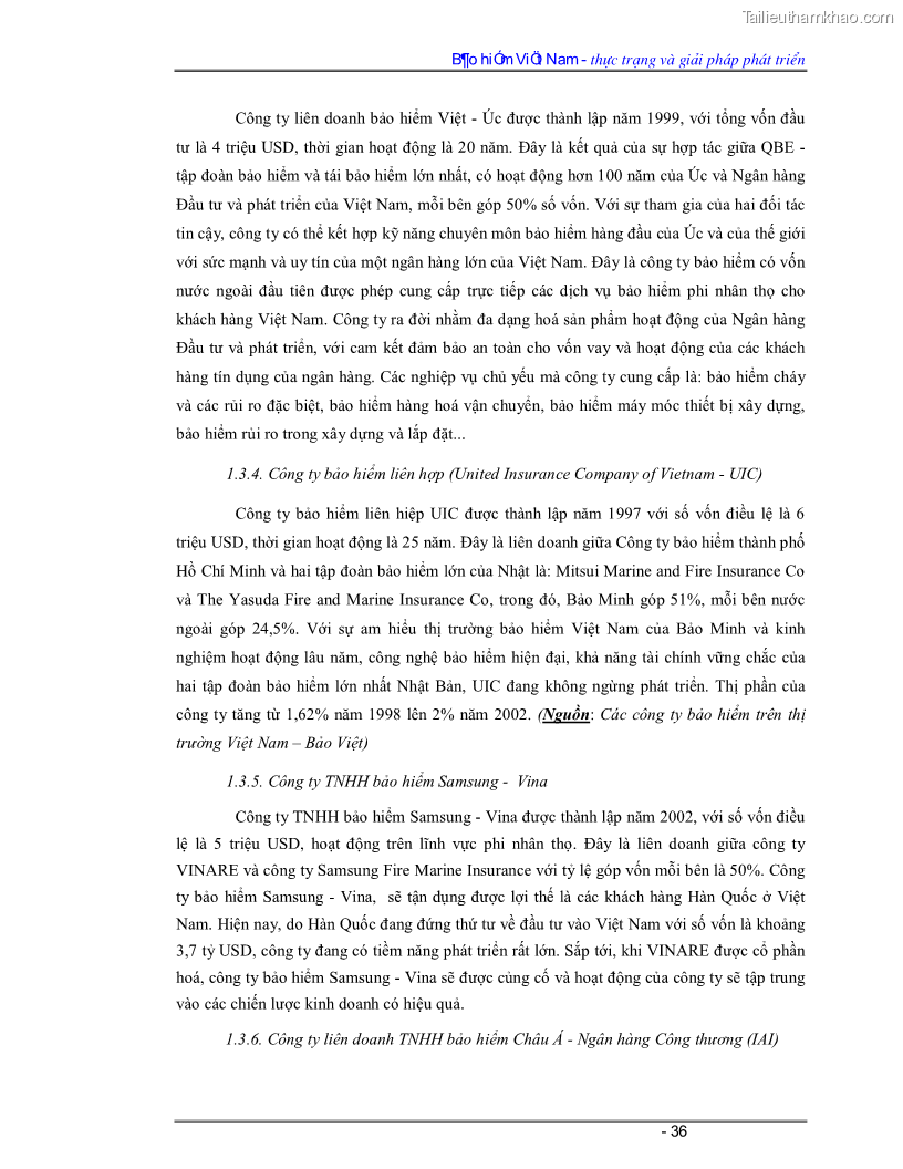 Luận văn Bảo hiểm Việt Nam - thực trạng và giải pháp phát triển - 3 Trang 36