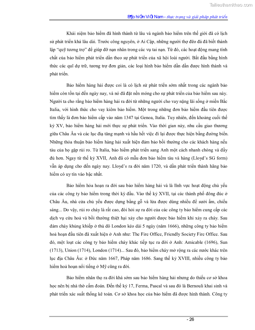 Luận văn Bảo hiểm Việt Nam - thực trạng và giải pháp phát triển - 3 Trang 26