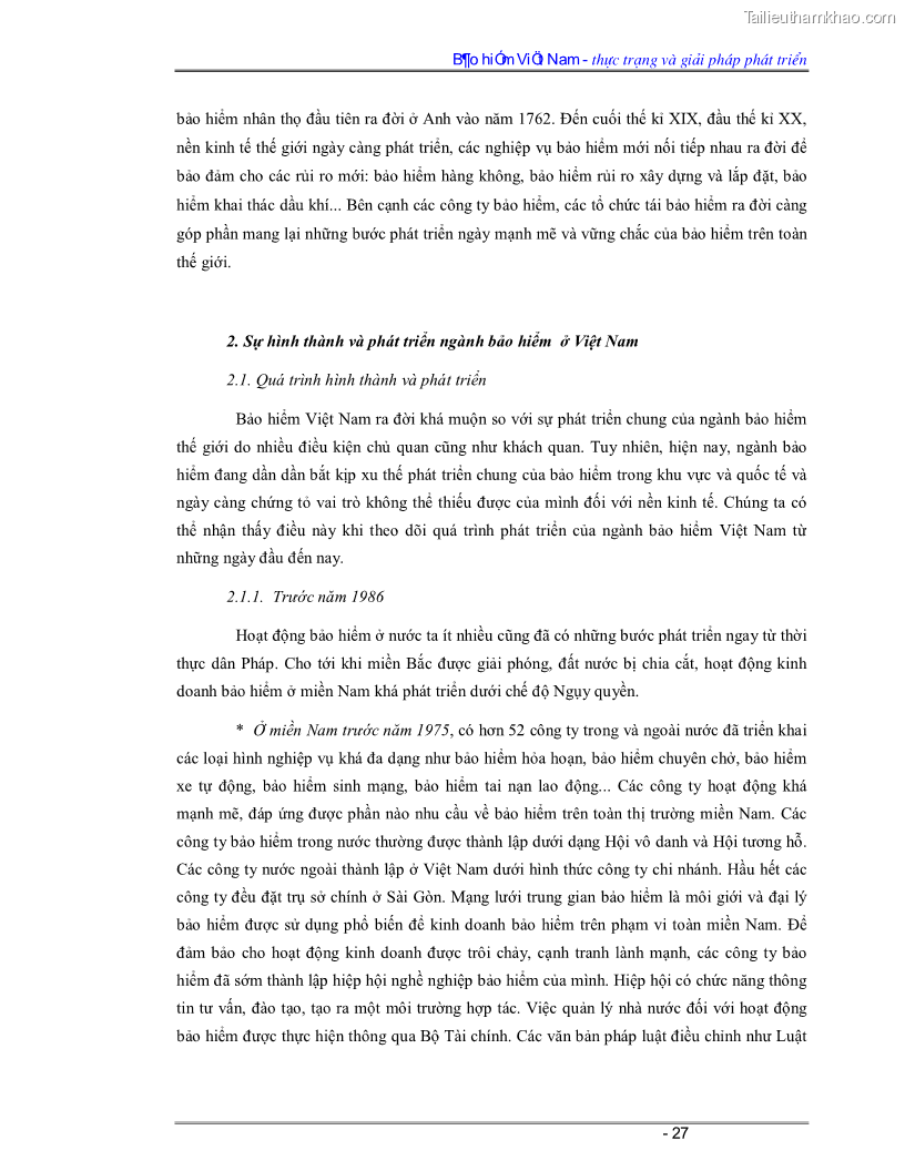 Luận văn Bảo hiểm Việt Nam - thực trạng và giải pháp phát triển - 3 Trang 27