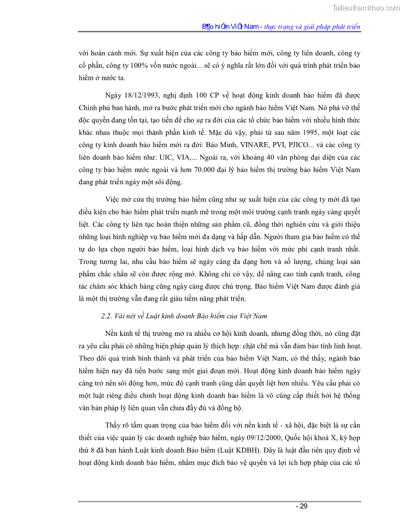 Luận văn Bảo hiểm Việt Nam - thực trạng và giải pháp phát triển - 3 Trang 29