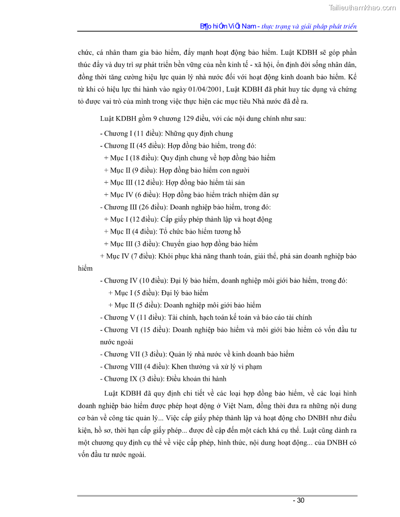 Luận văn Bảo hiểm Việt Nam - thực trạng và giải pháp phát triển - 3 Trang 30