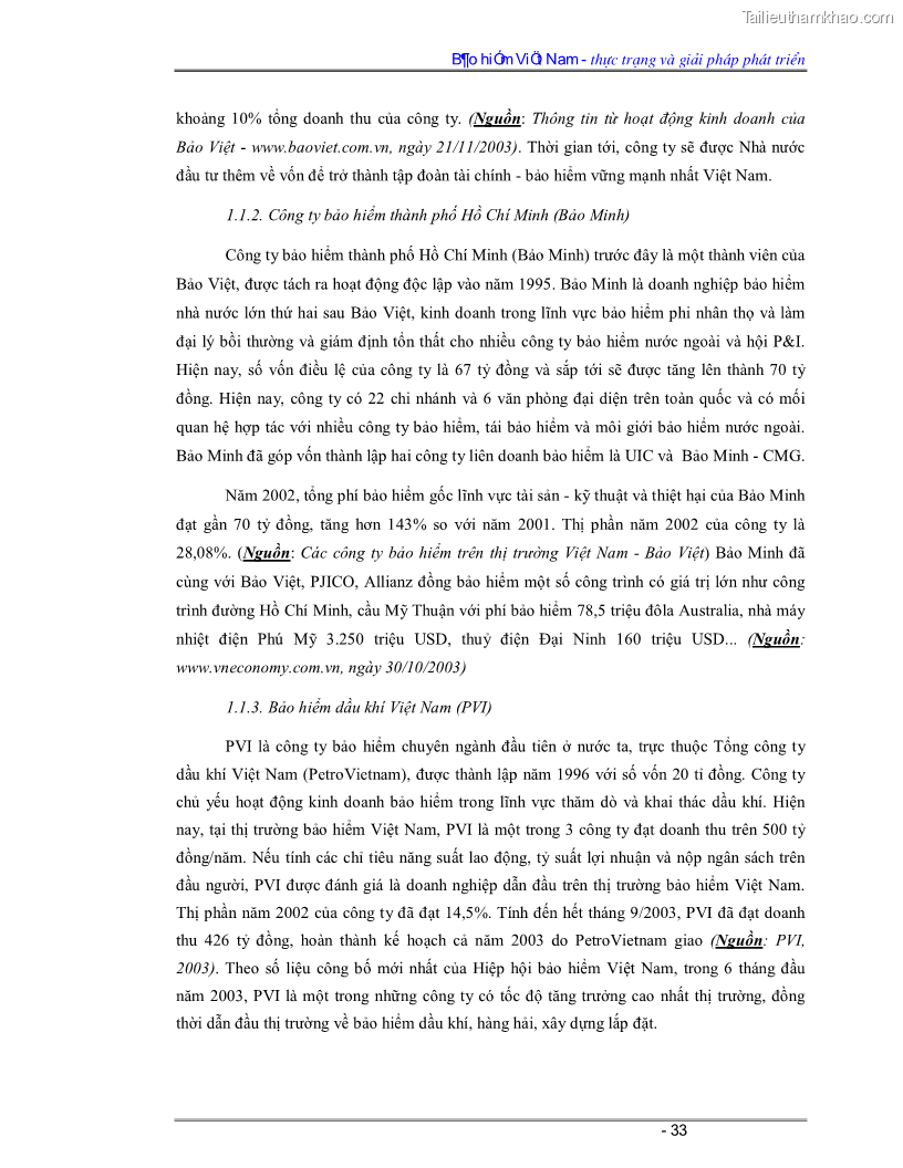 Luận văn Bảo hiểm Việt Nam - thực trạng và giải pháp phát triển - 3 Trang 33