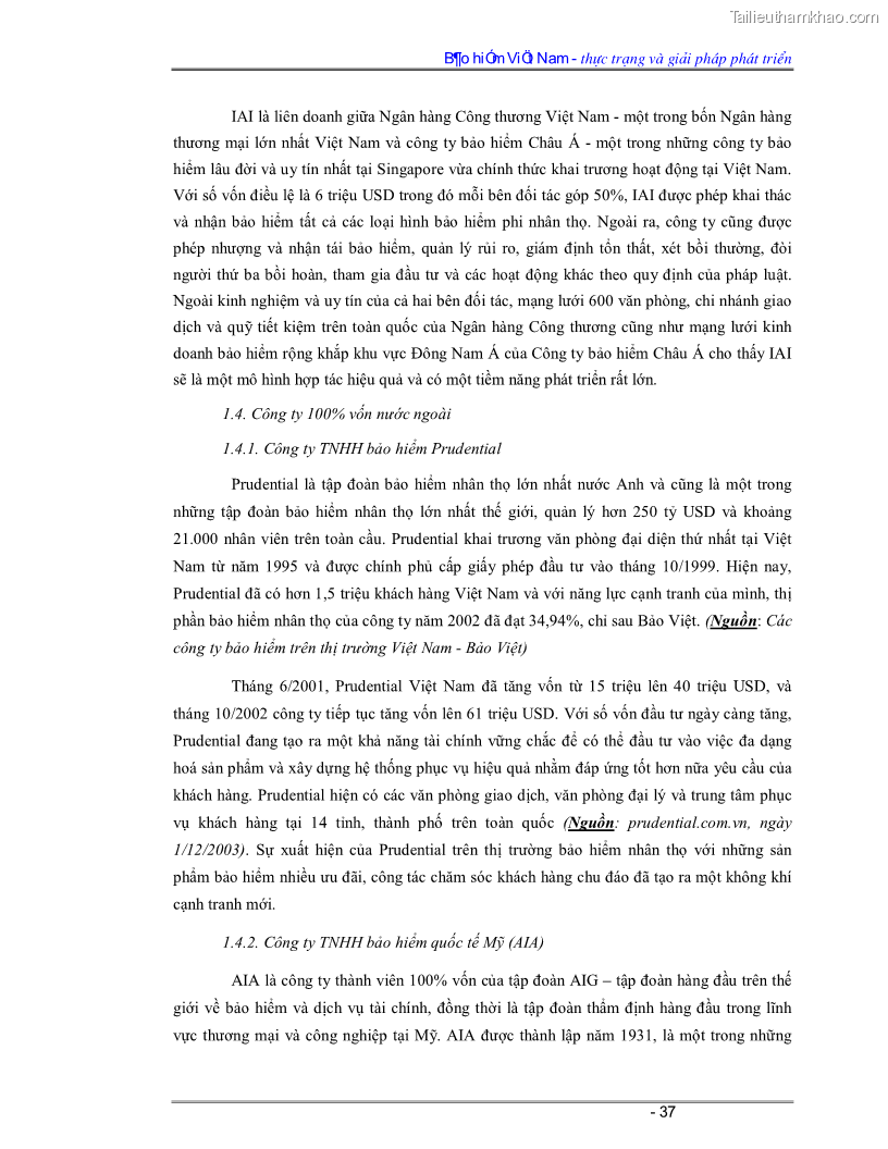 Luận văn Bảo hiểm Việt Nam - thực trạng và giải pháp phát triển - 4 Trang 37