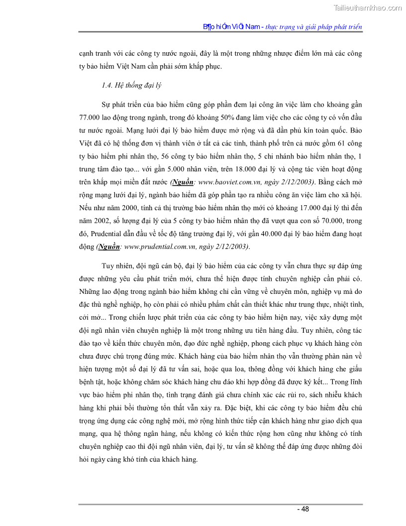 Luận văn Bảo hiểm Việt Nam - thực trạng và giải pháp phát triển - 4 Trang 48