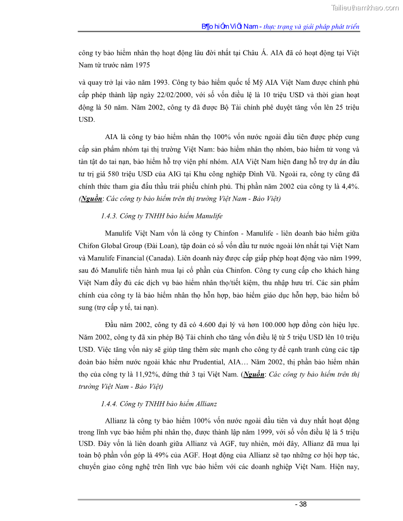 Luận văn Bảo hiểm Việt Nam - thực trạng và giải pháp phát triển - 4 Trang 38