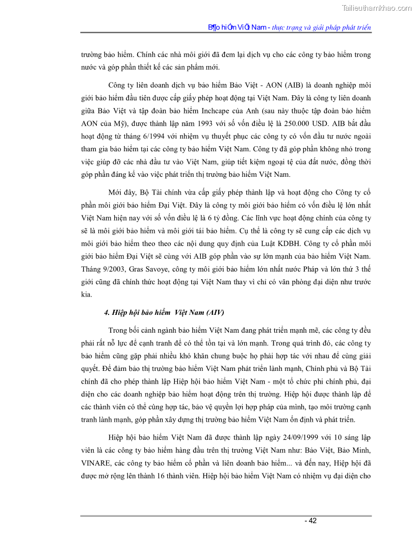 Luận văn Bảo hiểm Việt Nam - thực trạng và giải pháp phát triển - 4 Trang 42