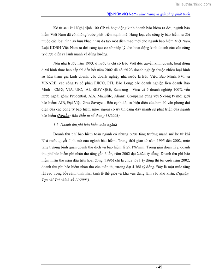 Luận văn Bảo hiểm Việt Nam - thực trạng và giải pháp phát triển - 4 Trang 45