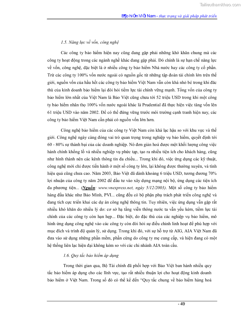Luận văn Bảo hiểm Việt Nam - thực trạng và giải pháp phát triển - 5 Trang 49