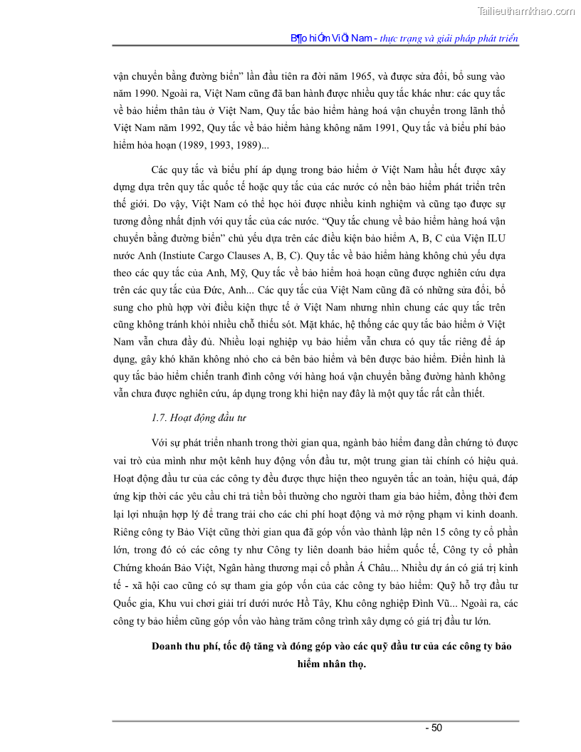 Luận văn Bảo hiểm Việt Nam - thực trạng và giải pháp phát triển - 5 Trang 50