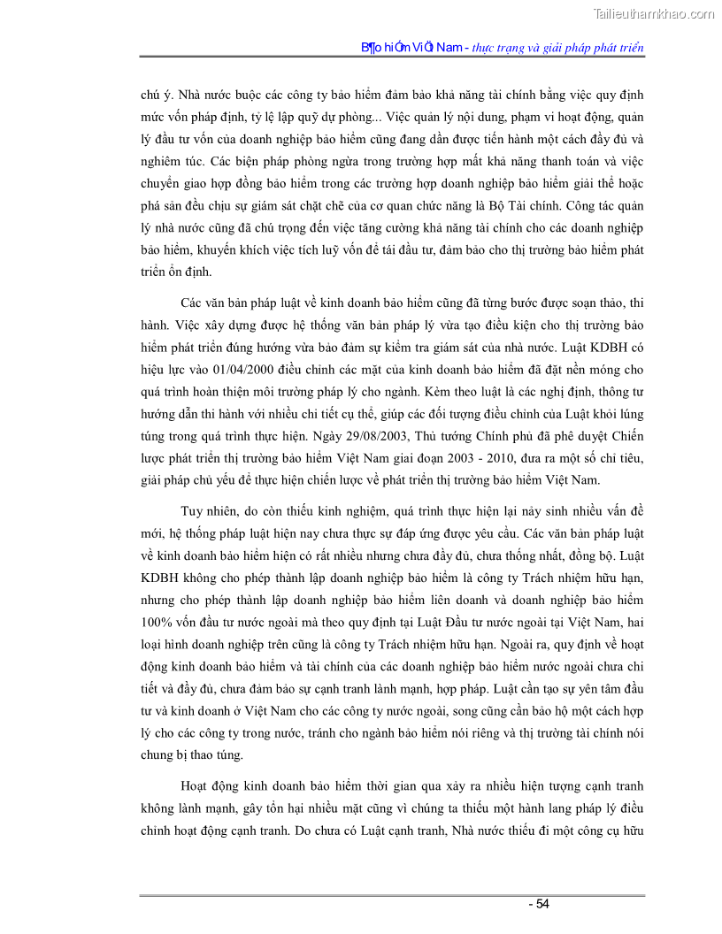 Luận văn Bảo hiểm Việt Nam - thực trạng và giải pháp phát triển - 5 Trang 54