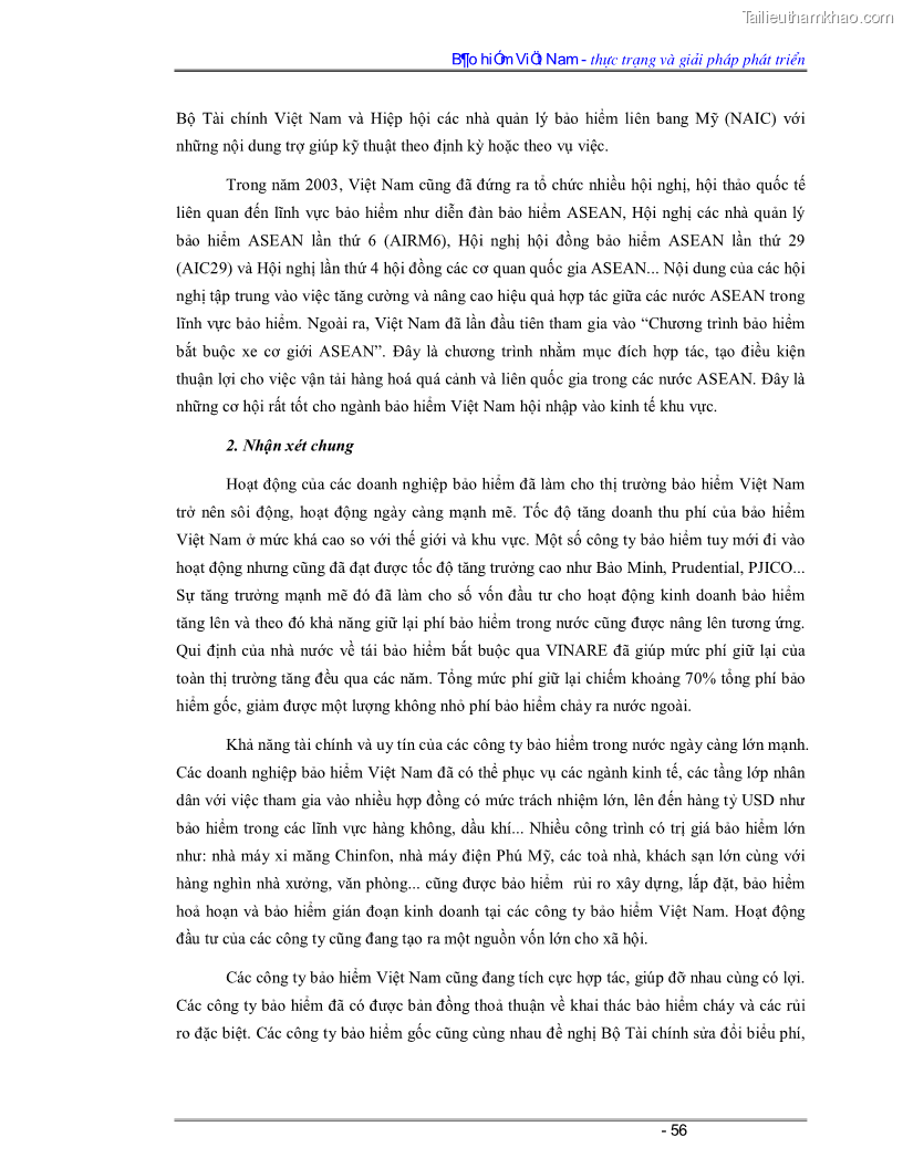 Luận văn Bảo hiểm Việt Nam - thực trạng và giải pháp phát triển - 5 Trang 56
