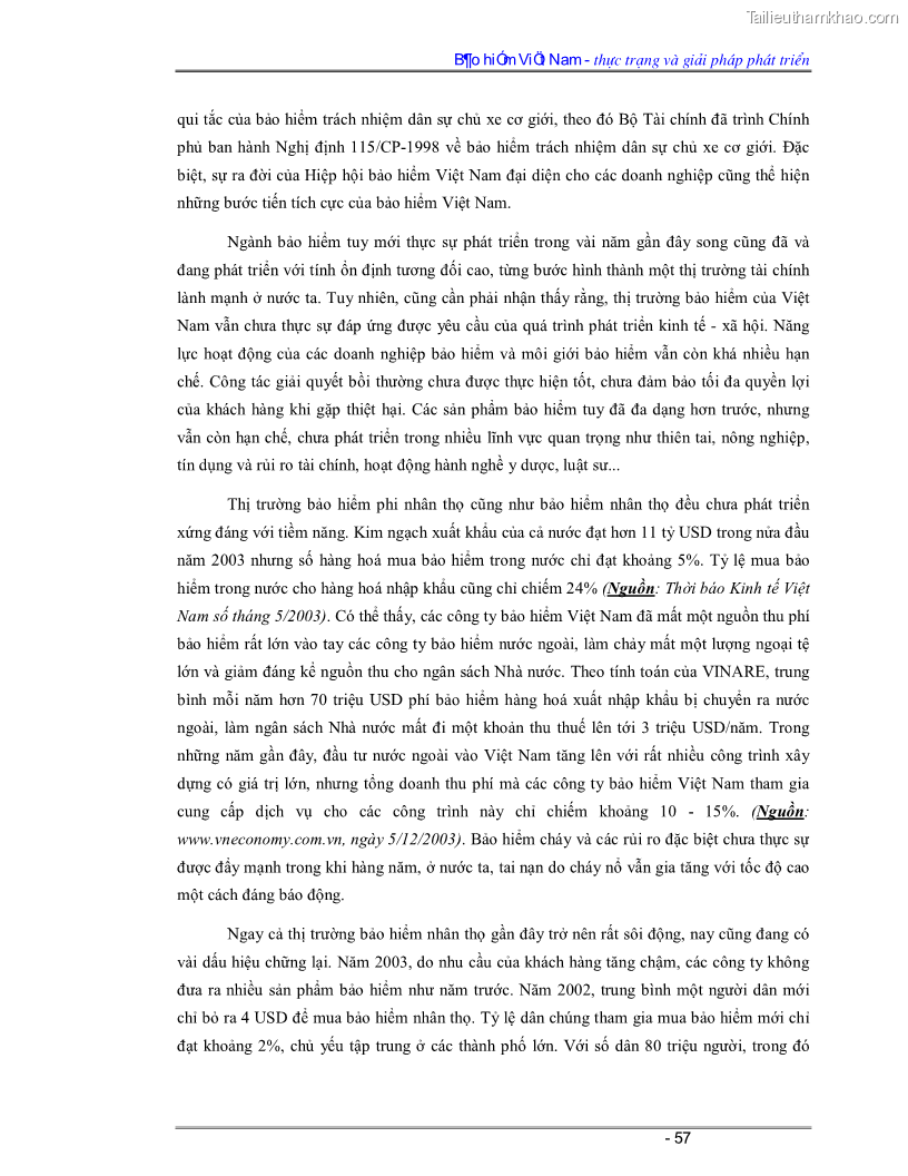 Luận văn Bảo hiểm Việt Nam - thực trạng và giải pháp phát triển - 5 Trang 57