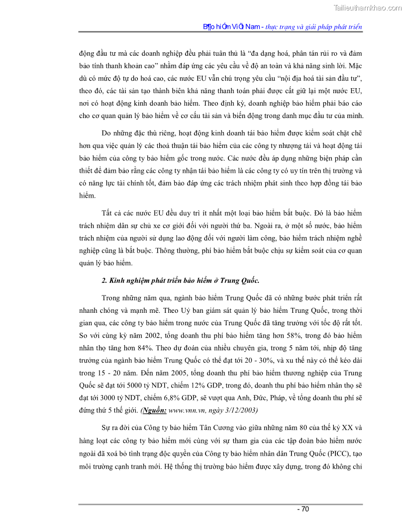 Luận văn Bảo hiểm Việt Nam - thực trạng và giải pháp phát triển - 6 Trang 70