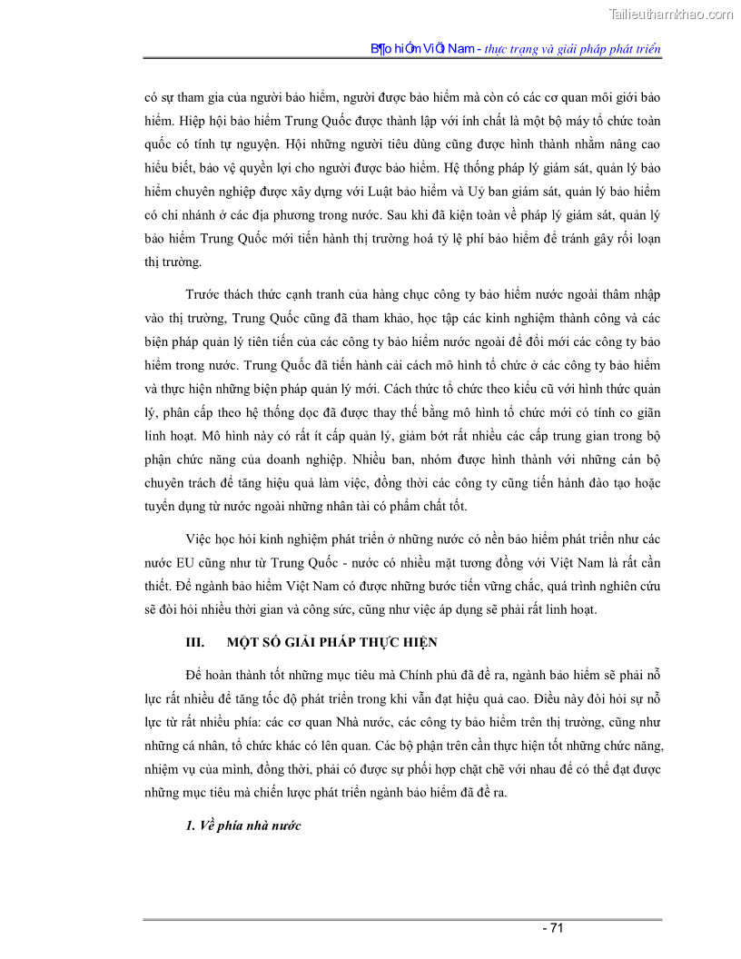 Luận văn Bảo hiểm Việt Nam - thực trạng và giải pháp phát triển - 6 Trang 71