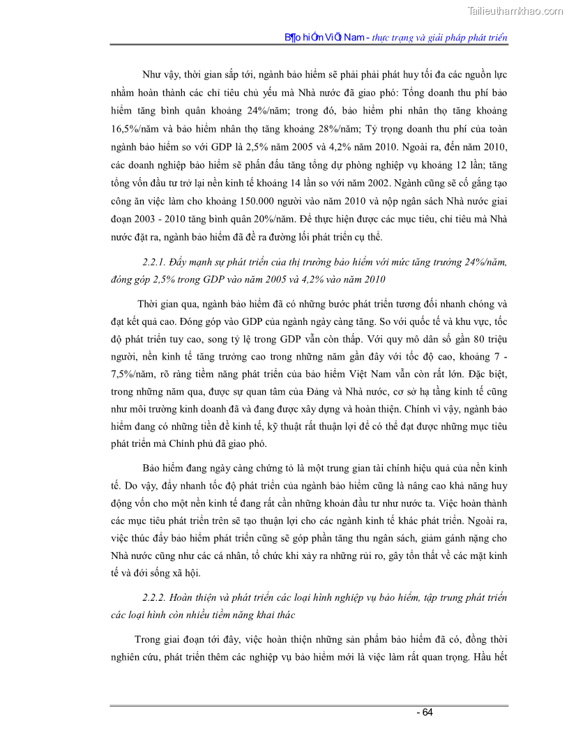 Luận văn Bảo hiểm Việt Nam - thực trạng và giải pháp phát triển - 6 Trang 64