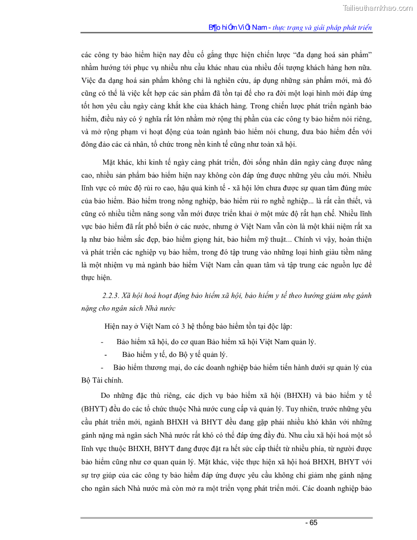 Luận văn Bảo hiểm Việt Nam - thực trạng và giải pháp phát triển - 6 Trang 65