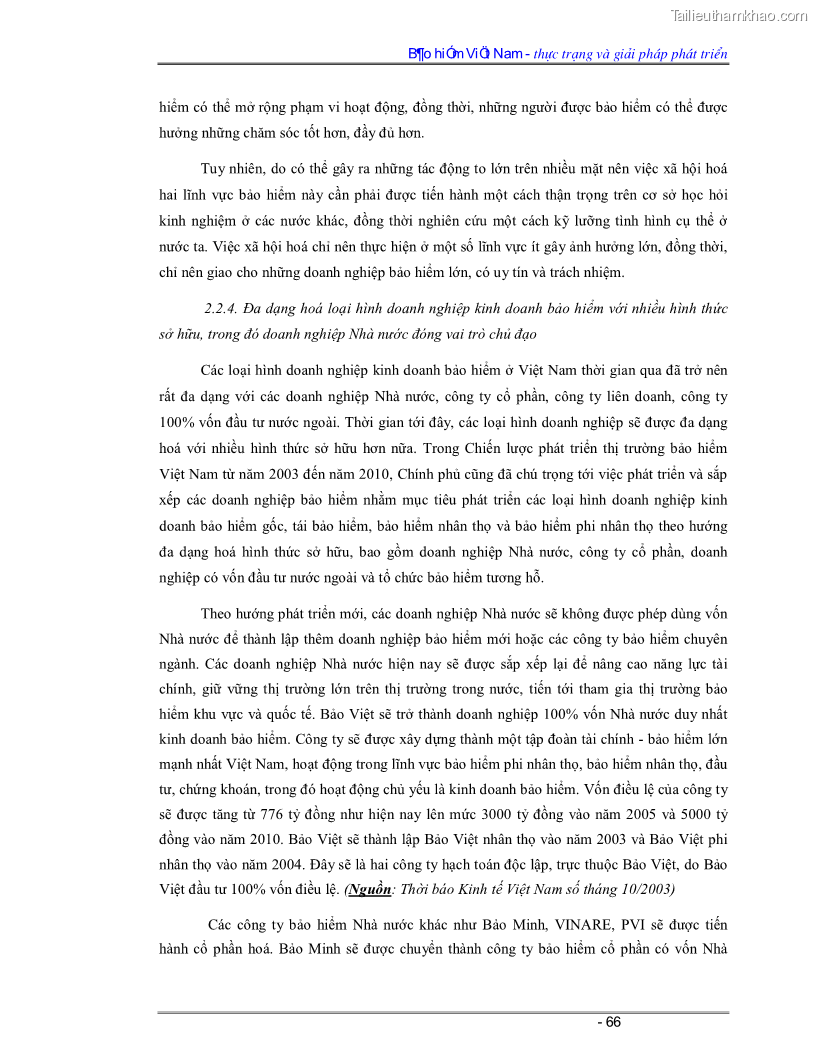 Luận văn Bảo hiểm Việt Nam - thực trạng và giải pháp phát triển - 6 Trang 66
