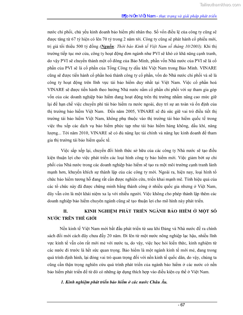Luận văn Bảo hiểm Việt Nam - thực trạng và giải pháp phát triển - 6 Trang 67