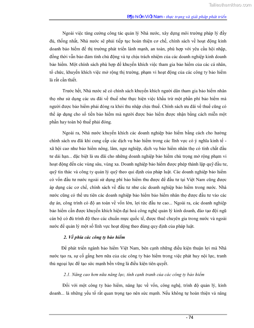 Luận văn Bảo hiểm Việt Nam - thực trạng và giải pháp phát triển - 7 Trang 74
