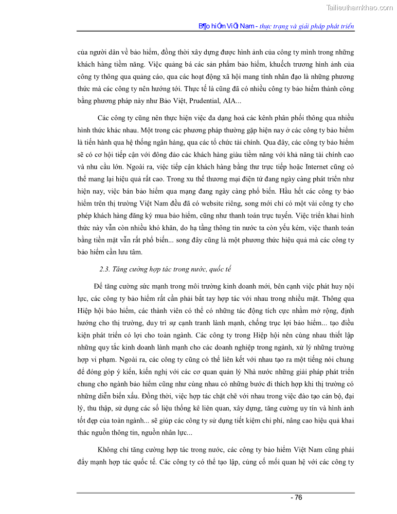 Luận văn Bảo hiểm Việt Nam - thực trạng và giải pháp phát triển - 7 Trang 76