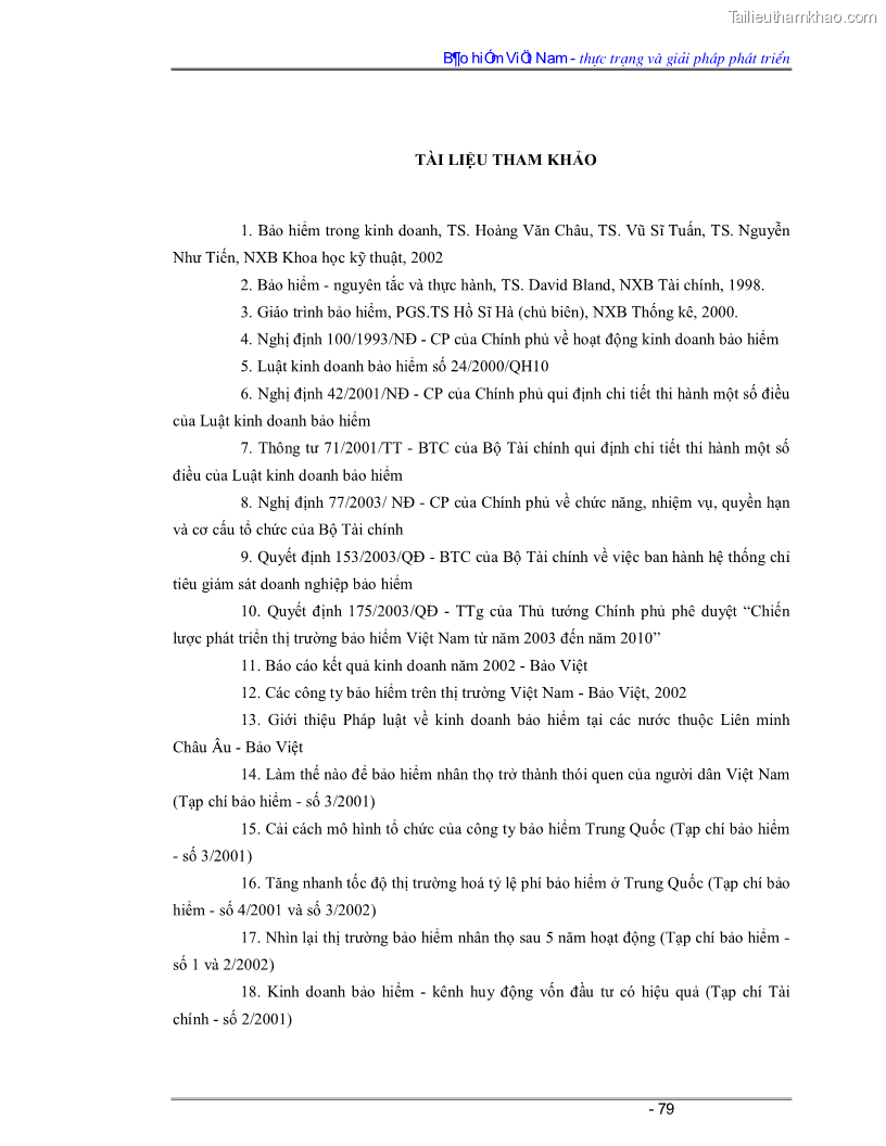 Luận văn Bảo hiểm Việt Nam - thực trạng và giải pháp phát triển - 7 Trang 79