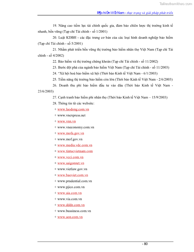 Luận văn Bảo hiểm Việt Nam - thực trạng và giải pháp phát triển - 7 Trang 80