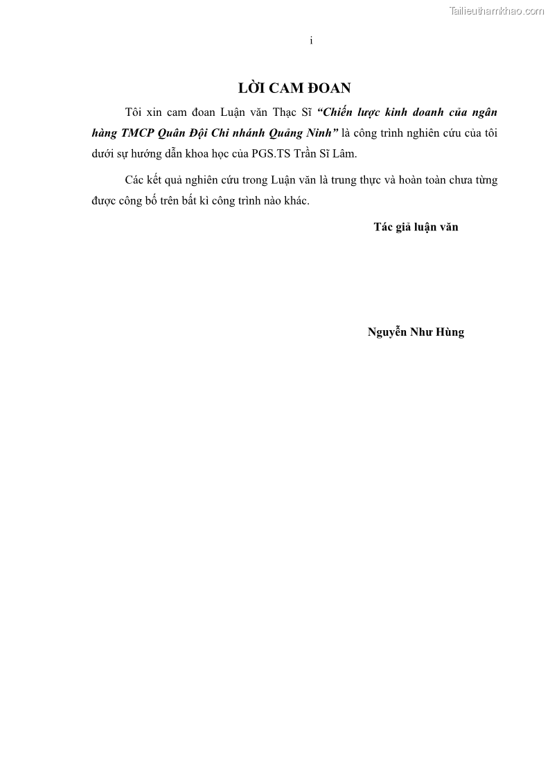 Luận văn thạc sĩ kinh doanh thương mại Chiến lược kinh doanh của ngân hàng TMCP Quân Đội Chi nhánh Quảng Ninh - 1 Trang 3