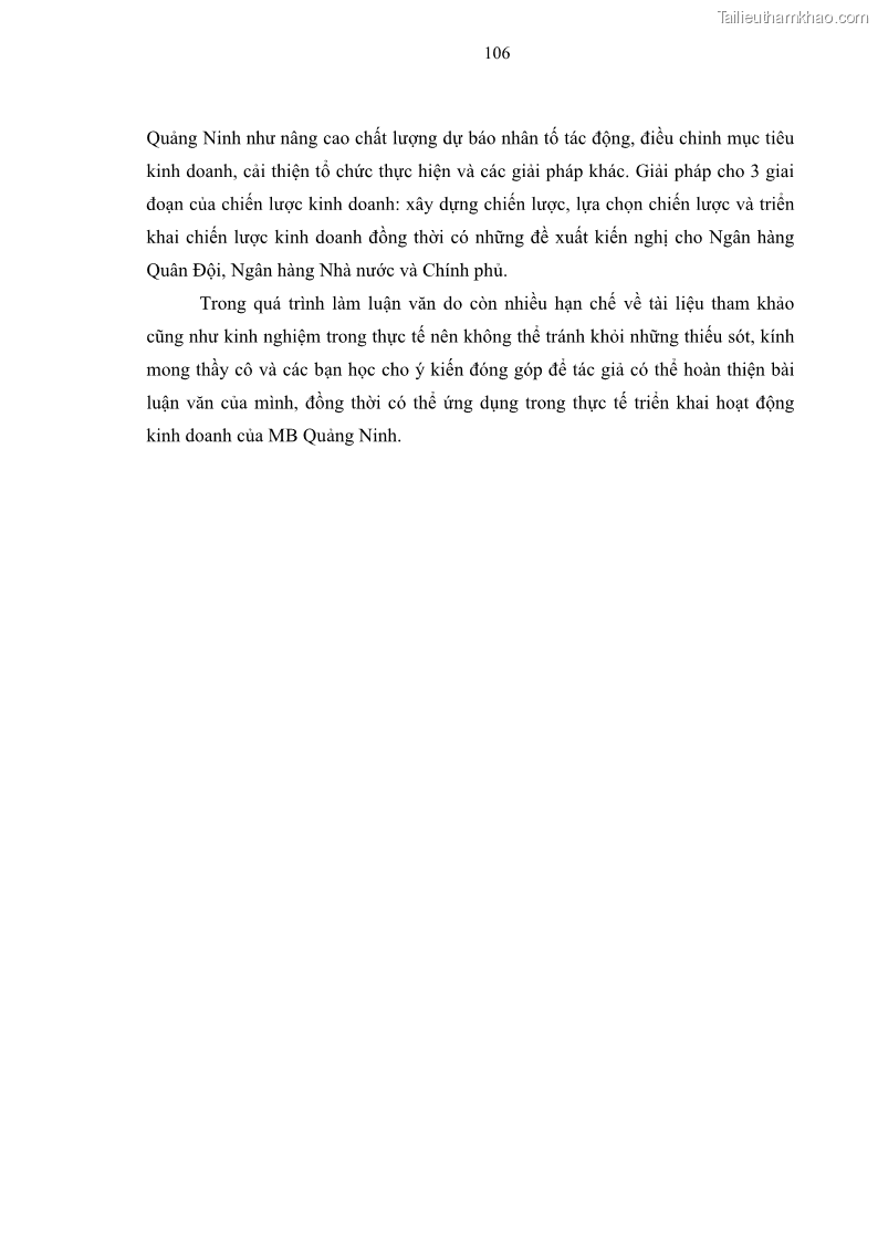 Luận văn thạc sĩ kinh doanh thương mại Chiến lược kinh doanh của ngân hàng TMCP Quân Đội Chi nhánh Quảng Ninh - 10 Trang 118