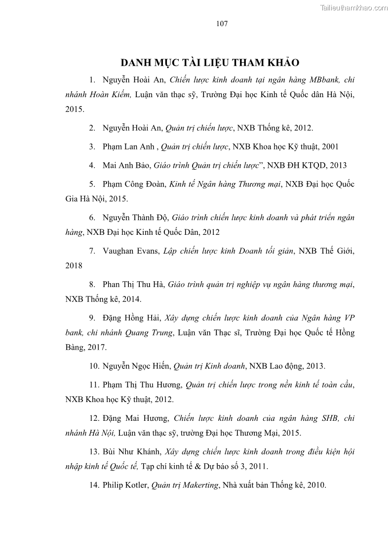 Luận văn thạc sĩ kinh doanh thương mại Chiến lược kinh doanh của ngân hàng TMCP Quân Đội Chi nhánh Quảng Ninh - 10 Trang 119