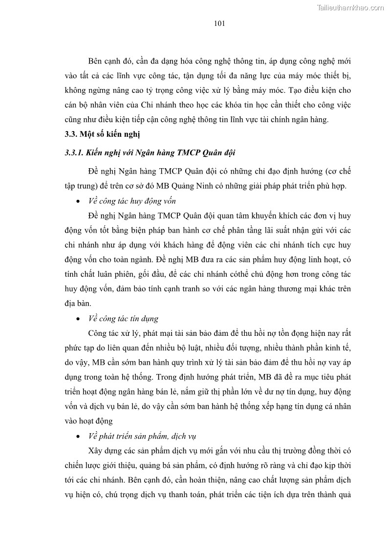 Luận văn thạc sĩ kinh doanh thương mại Chiến lược kinh doanh của ngân hàng TMCP Quân Đội Chi nhánh Quảng Ninh - 10 Trang 113