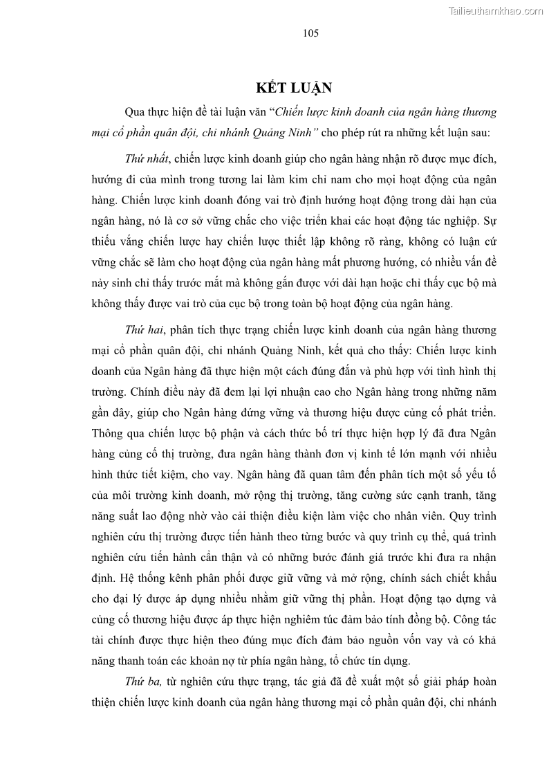 Luận văn thạc sĩ kinh doanh thương mại Chiến lược kinh doanh của ngân hàng TMCP Quân Đội Chi nhánh Quảng Ninh - 10 Trang 117