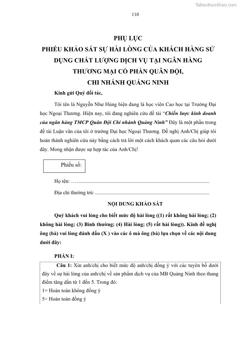 Luận văn thạc sĩ kinh doanh thương mại Chiến lược kinh doanh của ngân hàng TMCP Quân Đội Chi nhánh Quảng Ninh - 11 Trang 122