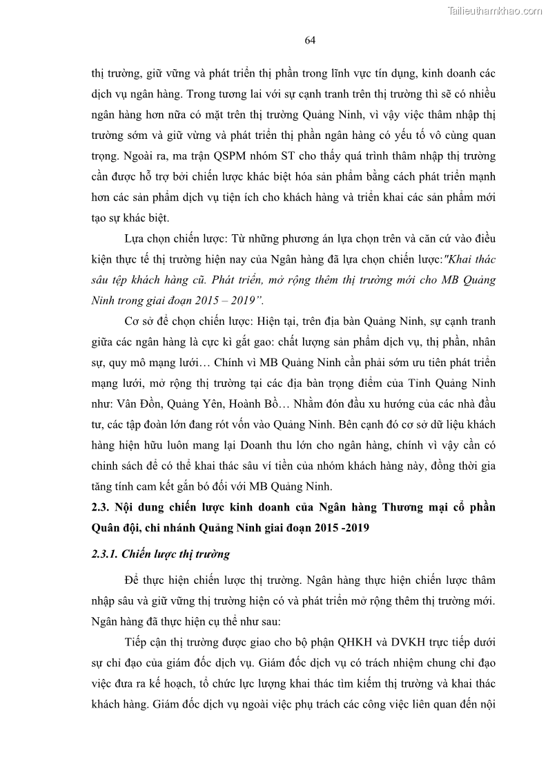 Luận văn thạc sĩ kinh doanh thương mại Chiến lược kinh doanh của ngân hàng TMCP Quân Đội Chi nhánh Quảng Ninh - 7 Trang 76