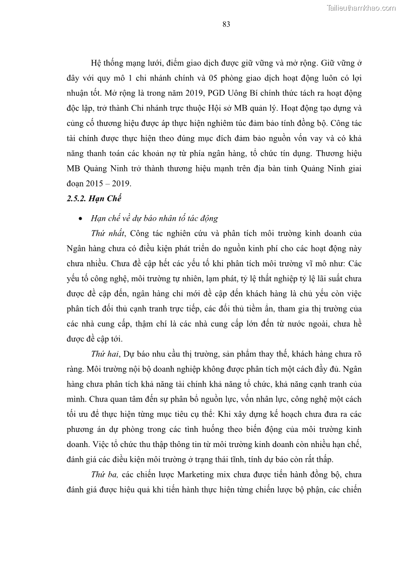 Luận văn thạc sĩ kinh doanh thương mại Chiến lược kinh doanh của ngân hàng TMCP Quân Đội Chi nhánh Quảng Ninh - 8 Trang 95
